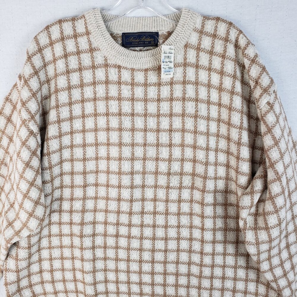 Vintage Brooks Brothers Plaid Dead Stock Cotton Linen Windowpane Sweater - Picture 4 of 12